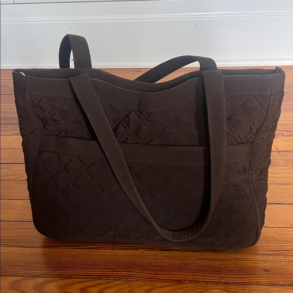 Vera Bradley Lightweight Chocolate Brown Quilted Microfiber Work/Travel Tote - Picture 2 of 9